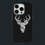 Silver Deer Head on Carbon Fiber Style Print iPhone 16 Pro Case<br><div class="desc">A modern Deer Head bold Energy Spirit applique style. A white tail antlers buck trophy profile on a carbon fiber look background that is sure to make an impression on or off the trails. We also carry a wide selection of custom embroidered caps to complete your quest for that something...</div>