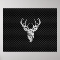 Silver Deer Head on Carbon Fibre Style Decor