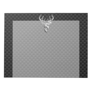 Silver Deer Head on Carbon Fibre Style Decor Notepad