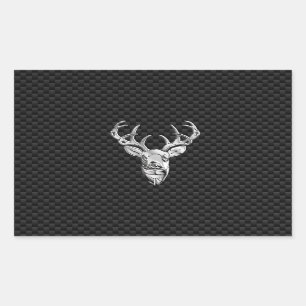 Silver Deer Head on Carbon Fibre Style Decor Rectangular Sticker