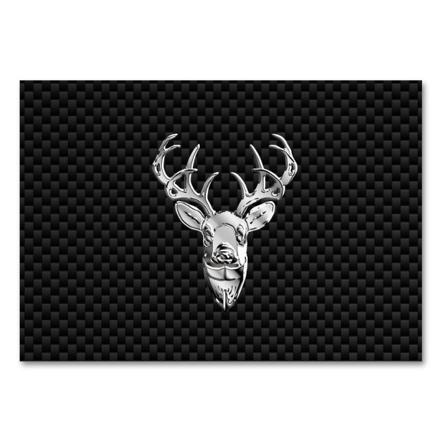 Silver Deer Head on Carbon Fibre Style Decor Table Number (Front)