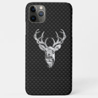 Silver Deer Head on Carbon Fibre Style Print