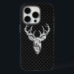 Silver Deer Head on Carbon Fibre Style Print iPhone 16 Pro Case<br><div class="desc">A modern Deer Head bold Energy Spirit applique style. A white tail antlers buck trophy profile on a carbon fibre look background that is sure to make an impression on or off the trails. We also carry a wide selection of custom embroidered caps to complete your quest for that something...</div>