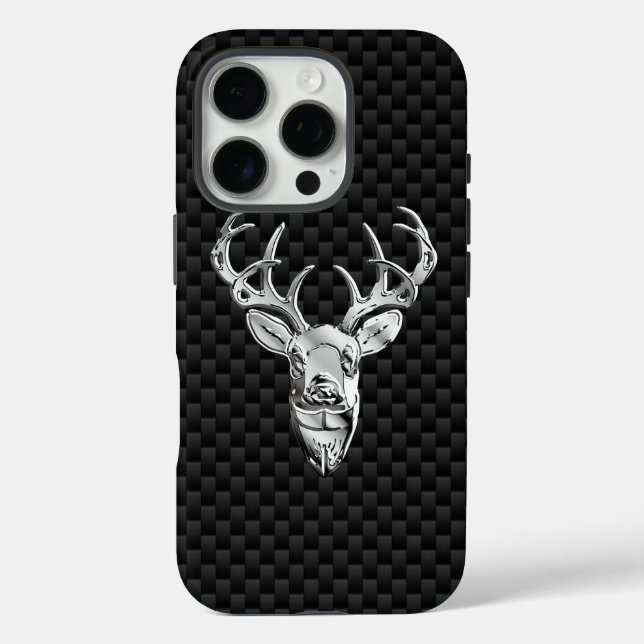 Silver Deer Head on Carbon Fibre Style Print Case-Mate iPhone Case (Back)