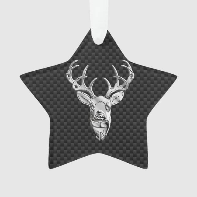 Silver Deer on Carbon Fiber Style Decor Ornament (Front)