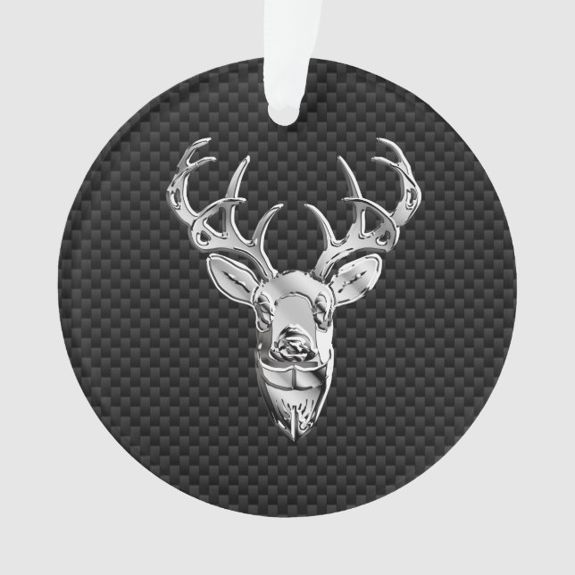 Silver Deer on Carbon Fiber Style Decor Ornament (Front)