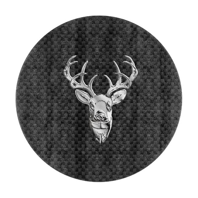 Silver Deer on Carbon Fibre Style Decor Cutting Board (Front)