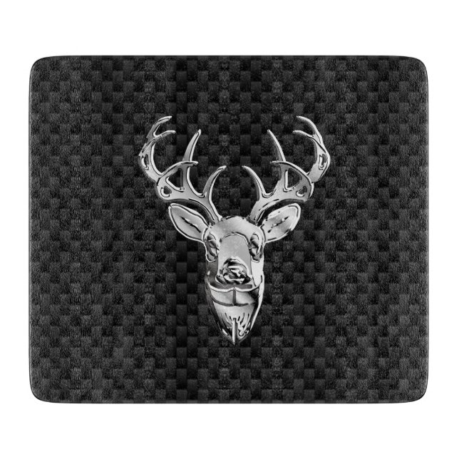Silver Deer on Carbon Fibre Style Decor Cutting Board (Front)