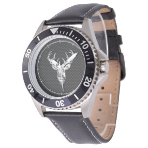 Silver Deer on Carbon Fibre Style Decor Watch