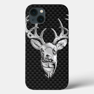 Silver Deer on Carbon Fibre Style Print iPhone 13 Case