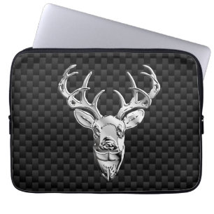 Silver Deer on Carbon Fibre Style Print Laptop Sleeve
