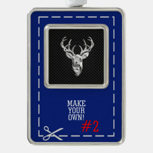 Silver Deer Scene on Carbon Fibre Style Print Plated Framed Ornament