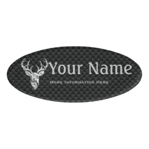 Silver Deer Trophy on Carbon Fibre Style Print Name Tag