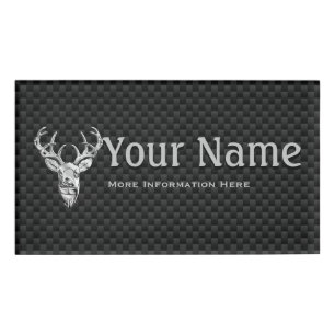 Silver Deer Trophy on Carbon Fibre Style Print Name Tag