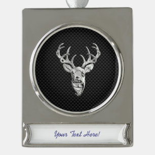 Silver Deer Trophy on Carbon Fibre Style Print Plated Banner Ornament