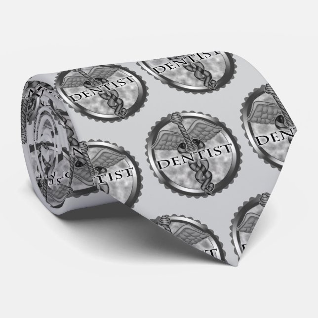 Silver Dentist Caduceus  Tie (Rolled)