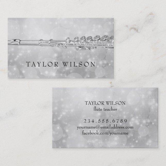 silver design flautist business card (Front/Back)
