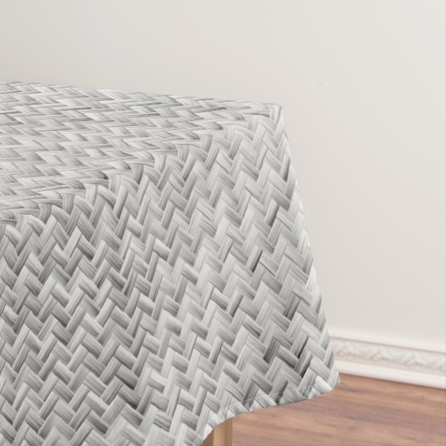 Silver Diagonal Basket Weave Geometric Pattern Tablecloth (In Situ)