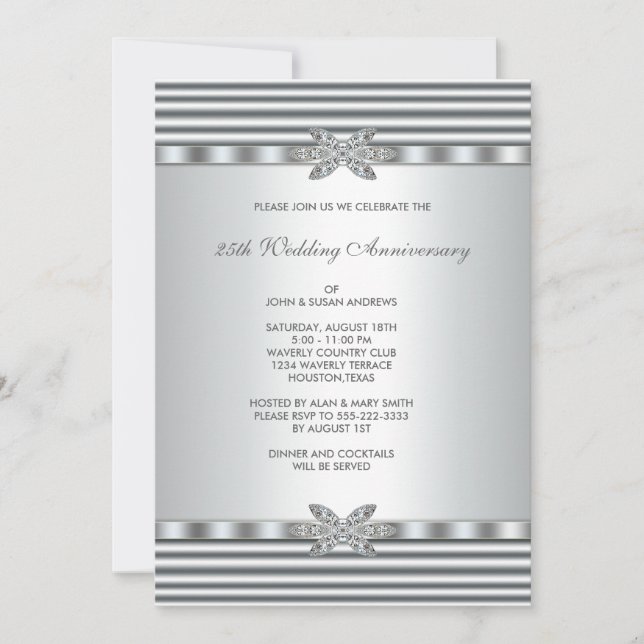 Silver Diamond 25th Anniversary Party Invitation (Front)