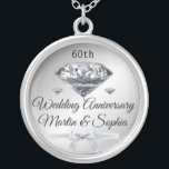Silver Diamond 60th Anniversary Gift for Wife on  Silver Plated Necklace<br><div class="desc">Silver Diamond 60th Anniversary Gift for Wife on Celebrate 60 years of marriage with a truly special gift that your wife will treasure forever. Our custom personalised silver 60th anniversary gifts feature a locket necklace that can be engraved with your wife's name, special date or message to make it a...</div>