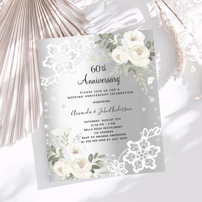 Silver diamond 60th wedding anniversary invitation (Creator Uploaded)