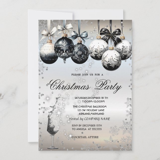 Silver Diamond,Balls,Glass,Company Christmas Party Invitation (Front)