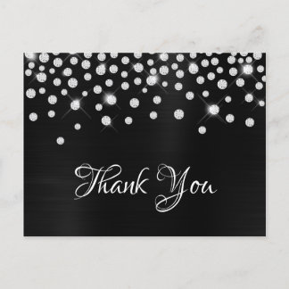 Silver Diamond Confetti Black Satin Gradient Foil Postcard