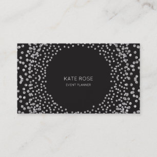 Silver Diamond Confetti Black Swarovski Crystals Business Card