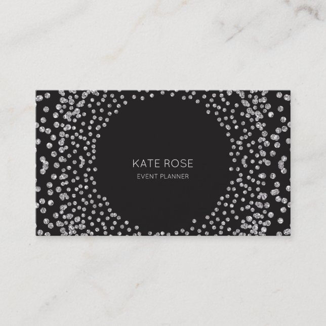 Silver Diamond Confetti Black Swarovski Crystals Business Card (Front)