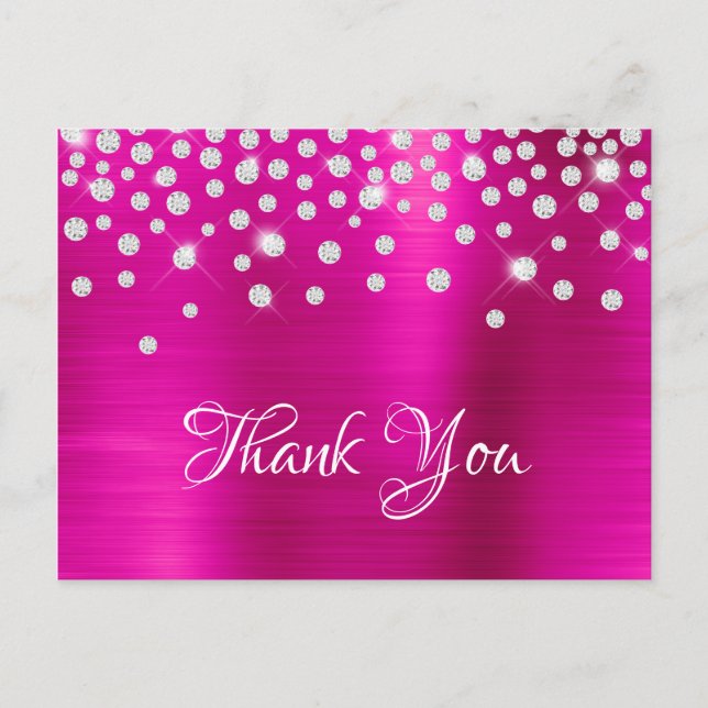 Silver Diamond Confetti Hot Pink Satin Foil Postcard (Front)