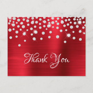 Silver Diamond Confetti Red Satin Gradient Foil Postcard