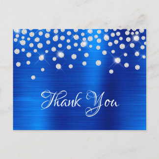 Silver Diamond Confetti Royal Blue Satin Foil Postcard