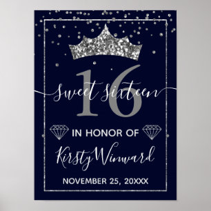 Silver Diamond Confetti & Tiara Poster