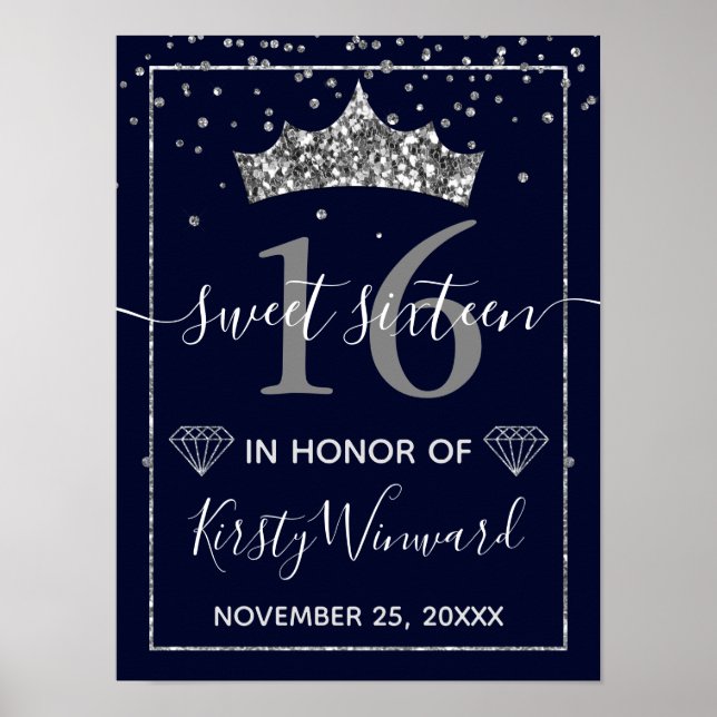 Silver Diamond Confetti & Tiara Poster (Front)