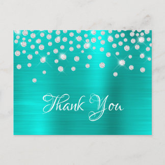 Silver Diamond Confetti Turquoise Satin Ombre Foil Postcard