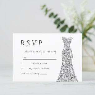 Silver Diamond Dress Bridal or Birthday Party RSVP Card