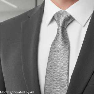 Silver Diamond Geometric Pattern Tie