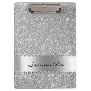 Silver Diamond Glitter Bling Girly Name  Clipboard