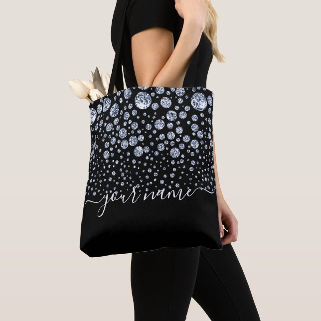 Silver Diamond Glitter Bling rhinestone Tote Bag (Close Up)