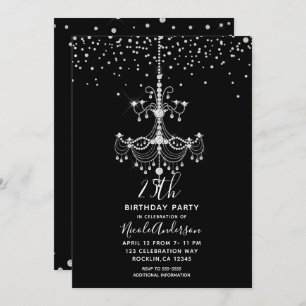 Silver Diamond Glitter Chandelier Birthday Party Invitation