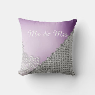 Silver DIAMOND HEART  CUSHION WEDDING Purple