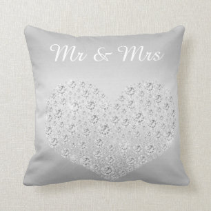 SILVER DIAMOND HEART  CUSHION WEDDING silver