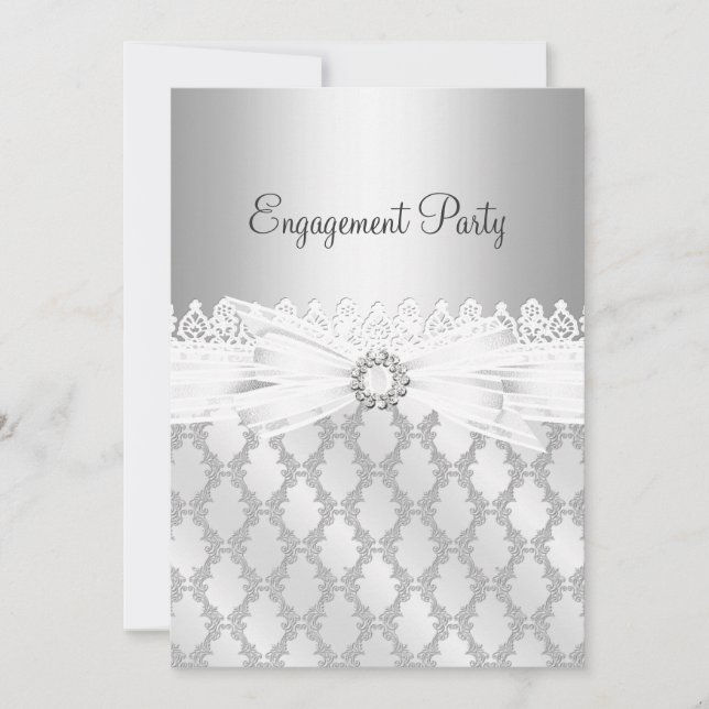 Silver Diamond & Lace Engagement Party Invitation (Front)