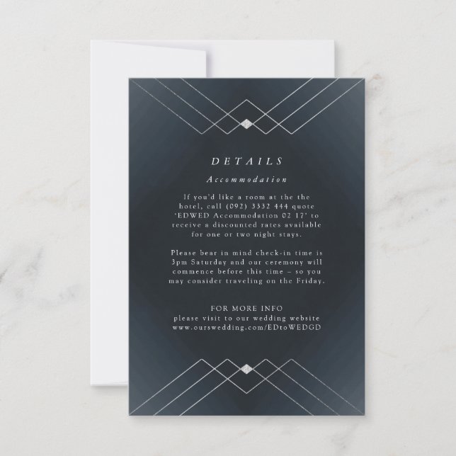Silver Diamond Navy Geometric Deco Gatsby Wedding RSVP Card (Front)