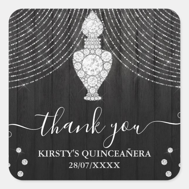 Silver Diamond Perfume Bottle Quinceanera Square Sticker (Front)