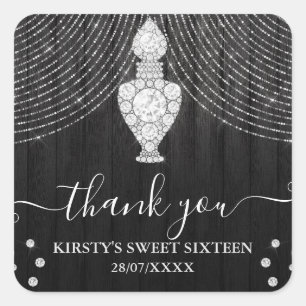 Silver Diamond Perfume Bottle Sweet Sixteen Square Sticker