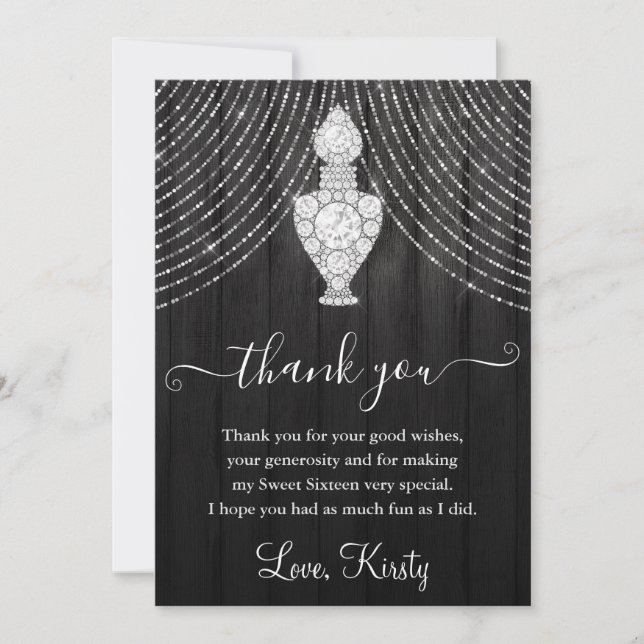 Silver Diamond Perfume Bottle Sweet Sixteen Thank You Card (Front)
