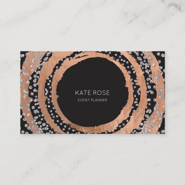 Silver Diamond Rose Gold Black Swarovski Crystals Business Card (Front)