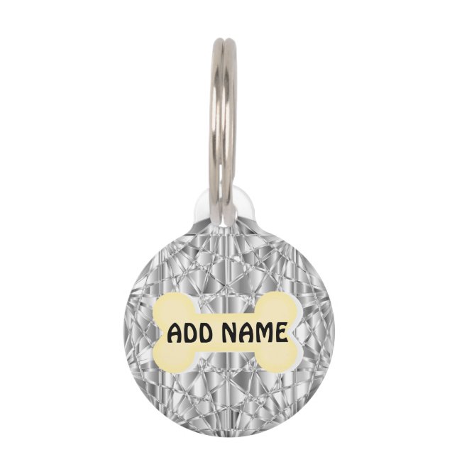 Silver Diamond Round Pet Tag (Front)