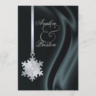 Silver Diamond Snowflake Black Silk Invitation